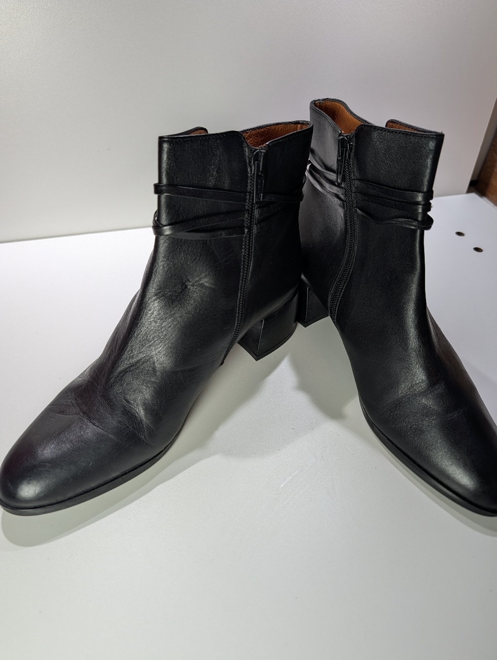 Black Leather Tassel Ankle Booties - Sleek Women's Booties - Picture 3 of 6